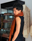 Extra Fine Orange Kani Pashmina Shawl with Intricate Floral Designs