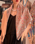 Handspun Coral Pink Silk Embroidery Pashmina Shawl with Exquisite Details