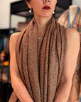 Vintage Dark Brown Silk Embroidery Pashmina Shawl with Exquisite Embroidery Details