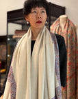 Elegant White Dhoor Embroidery Pashmina Shawl with Classic Design