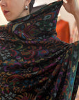 Black Kani Pashmina Shawl with Leaf Designs, Hand Loom Woven 100x200cm
