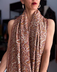 Handspun Ivory Paisley Design Pashmina Shawl with Intricate Embroidery Details