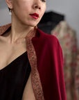 Vintage Wine Red Dhoor Embroidered Pashmina Shawl with 100% Hand Spun Material