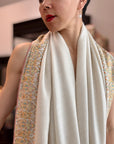 Ivory Dhoor Embroidered Pashmina Shawl with Exquisite Embroidery Details