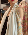 Ivory Dhoor Embroidered Pashmina Shawl with Exquisite Embroidery Details