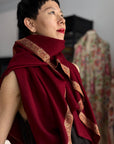 Vintage Wine Red Dhoor Embroidered Pashmina Shawl with 100% Hand Spun Material