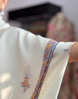 3 Yard Ivory Hashia Embroidered Pashmina Shawl with Exquisite Embroidery Details