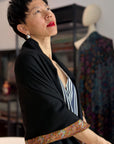 Elegant Black Dhoor Design Pashmina Shawl with Intricate Embroidery Details