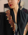 Elegant Black Dhoor Design Pashmina Shawl with Intricate Embroidery Details