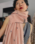 Elegant Coral Pink Buti Embroidered Pashmina Shawl