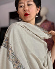 Ivory Dhoor Embroidered Pashmina Shawl with Elegant Embroidery Details