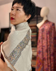 Ivory Dhoor Embroidered Pashmina Shawl with Elegant Embroidery Details