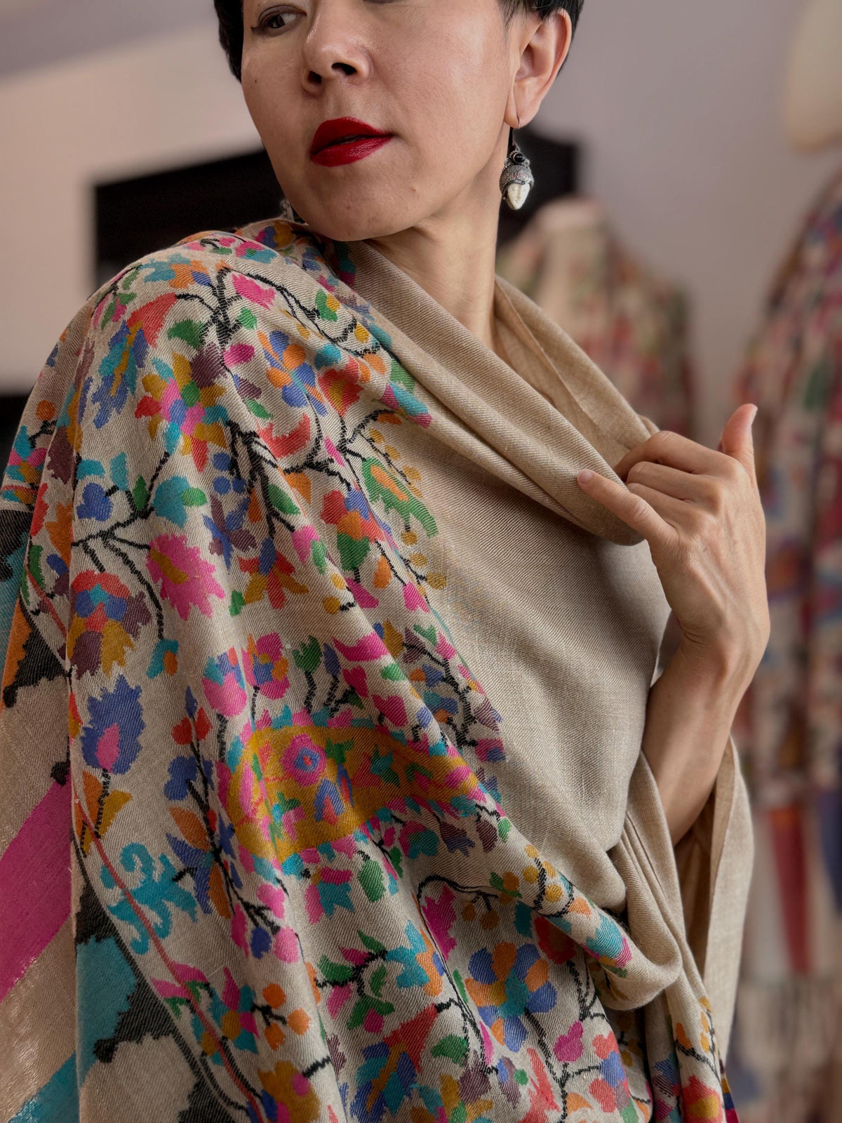 Extra Fine Designer Kani Palla Pashmina Shawl with Almond Designs
