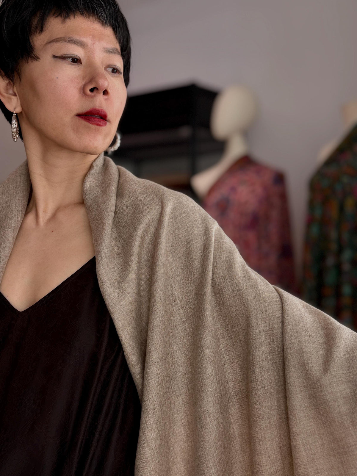 Vintage Natural Embroidery Pashmina Shawl with 100% Hand spun Yarns