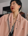 Elegant Coral Pink Buti Embroidered Pashmina Shawl