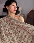 3 Yard Beige Designer Pashmina Shawl with Intricate Embroidery Details