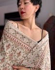 3 Yard Beige Designer Pashmina Shawl with Intricate Embroidery Details
