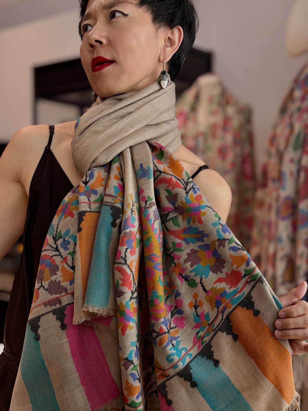 Extra Fine Designer Kani Palla Pashmina Shawl with Almond Designs