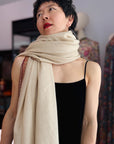 3 Yard Ivory Handspun Hashia Embroidered Pashmina Shawl with Fine Embroidery Details