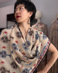Extra Fine Beige Kani Pashmina Shawl with Elegant Cypress Designs