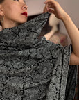 Elegant Black Sozni Pashmina Shawl with Timeless Paisley Designs