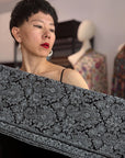 Elegant Black Sozni Pashmina Shawl with Timeless Paisley Designs