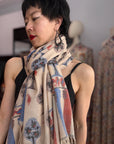 Extra Fine Beige Kani Pashmina Shawl with Elegant Cypress Designs