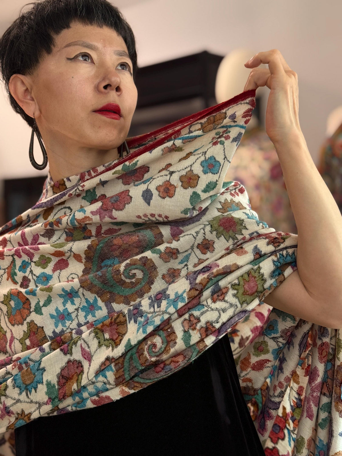 3 Yard Hand Spun Kani Pashmina Shawl: Almond Design, GI Certified Ladak Wool