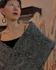 2.5 Yard Black Paisley Design Pashmina Shawl with Elegant Embroidery Details