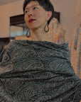 2.5 Yard Black Paisley Design Pashmina Shawl with Elegant Embroidery Details