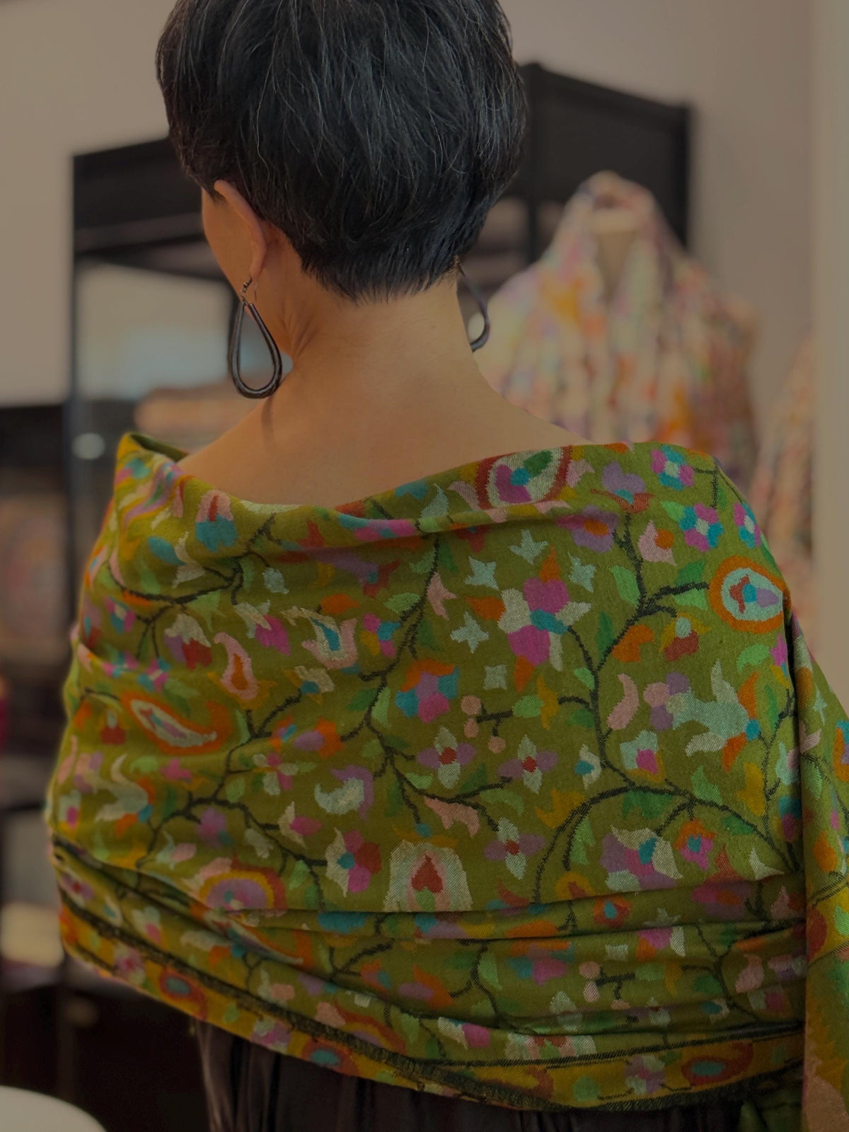 Olive Handspun Kani Pashmina Shawl with Intricate Floral Designs | New Arrival