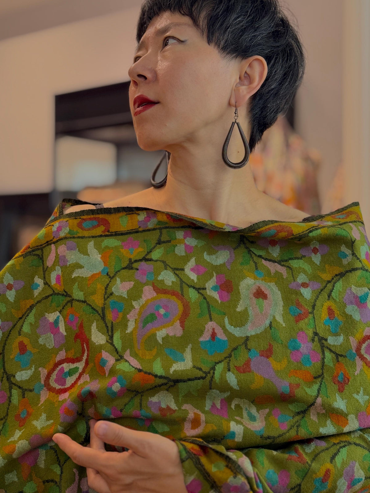 Olive Handspun Kani Pashmina Shawl with Intricate Floral Designs | New Arrival