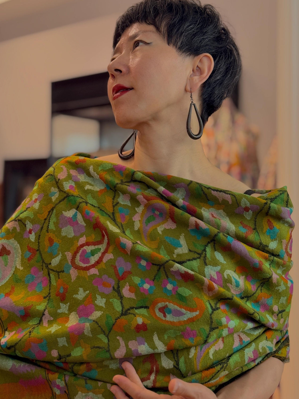 Olive Handspun Kani Pashmina Shawl with Intricate Floral Designs | New Arrival
