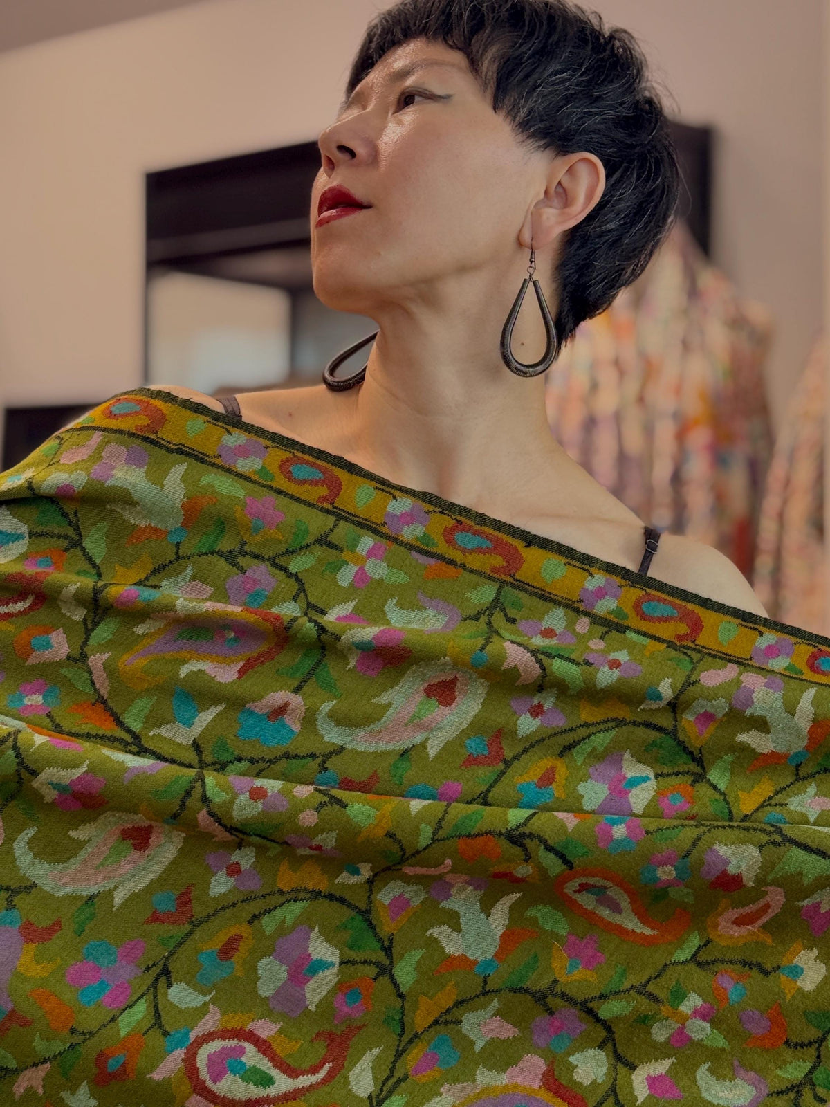 Olive Handspun Kani Pashmina Shawl with Intricate Floral Designs | New Arrival