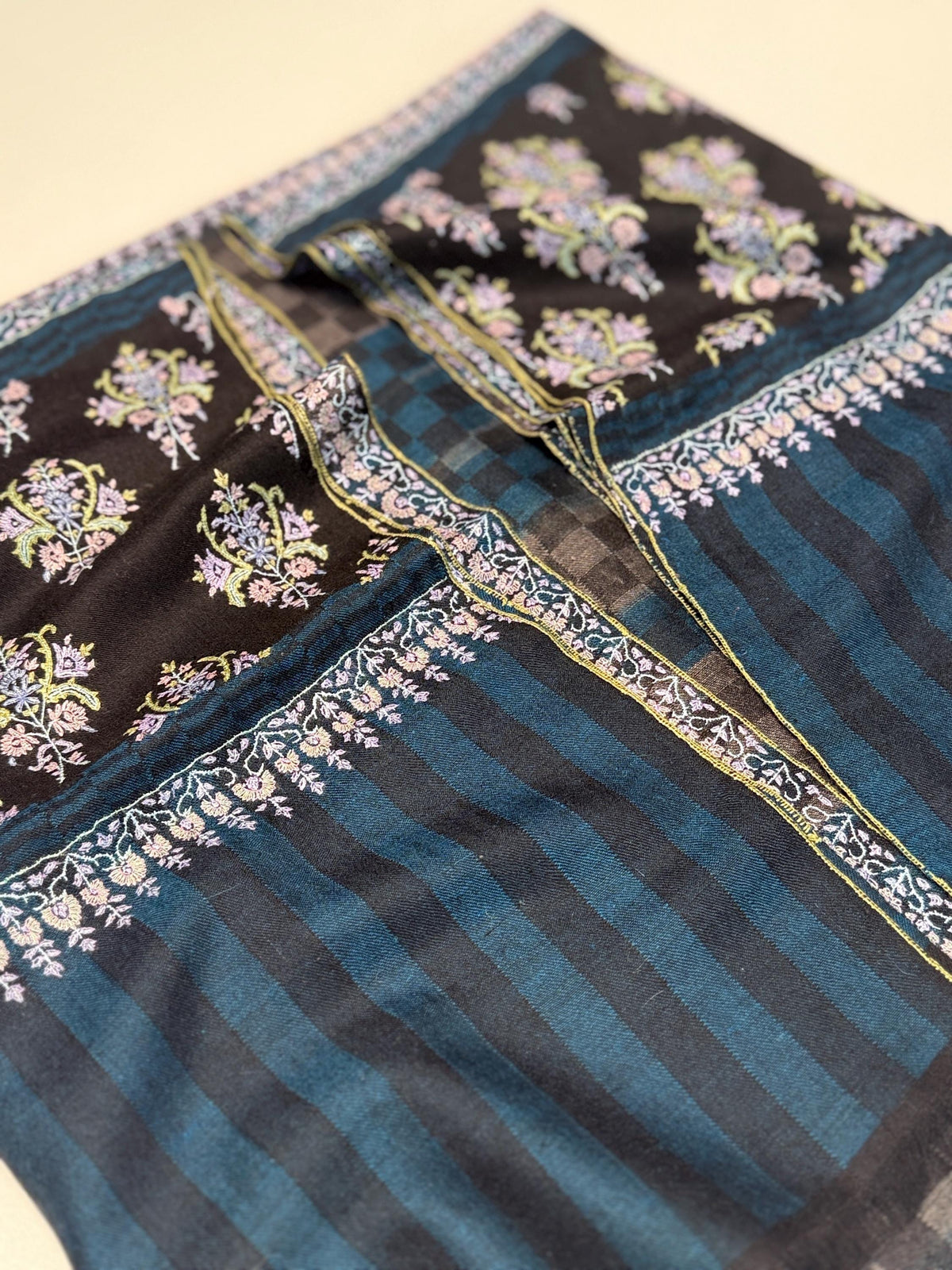 IKAT Butidar Embroidery Pashmina Shawl with Intricate Floral Designs