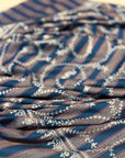 Blue and Gray Jaal Embroidery Pashmina Shawl with Woven Stripes Design