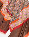Designer Palla Embroidered Pashmina Shawl with Woven Stripes Design