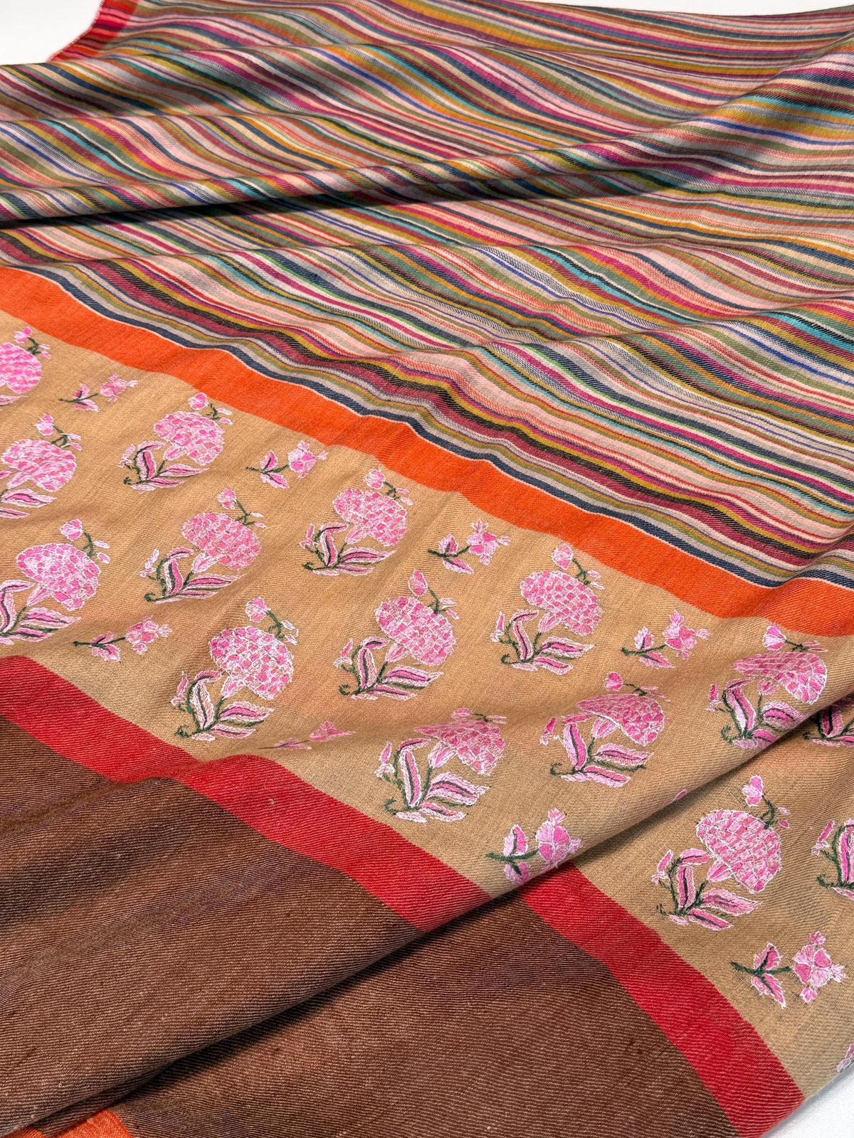 Designer Palla Embroidered Pashmina Shawl with Woven Stripes Design
