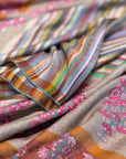 Brick Red Palla Embroidered Pashmina Shawl with Woven Stripes Design