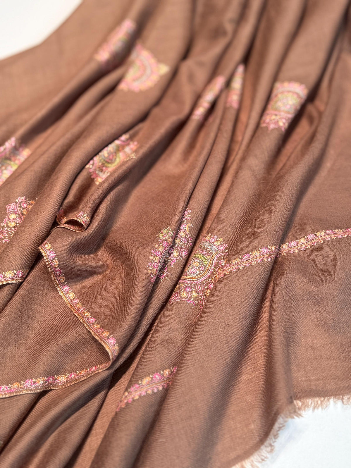 Extra Fine Natural Silk Embroidery Pashmina Shawl with Intricate Floral Designs