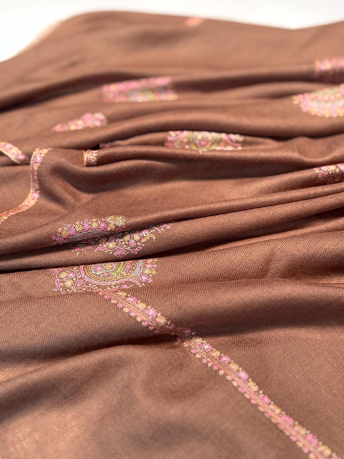 Extra Fine Natural Silk Embroidery Pashmina Shawl with Intricate Floral Designs
