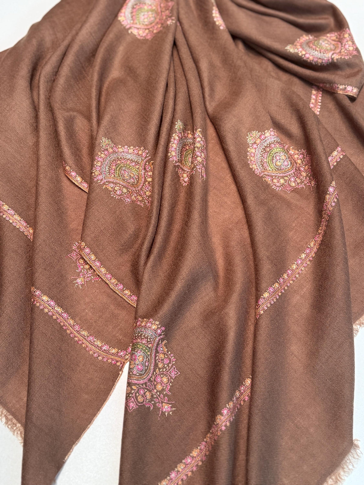 Extra Fine Natural Silk Embroidery Pashmina Shawl with Intricate Floral Designs