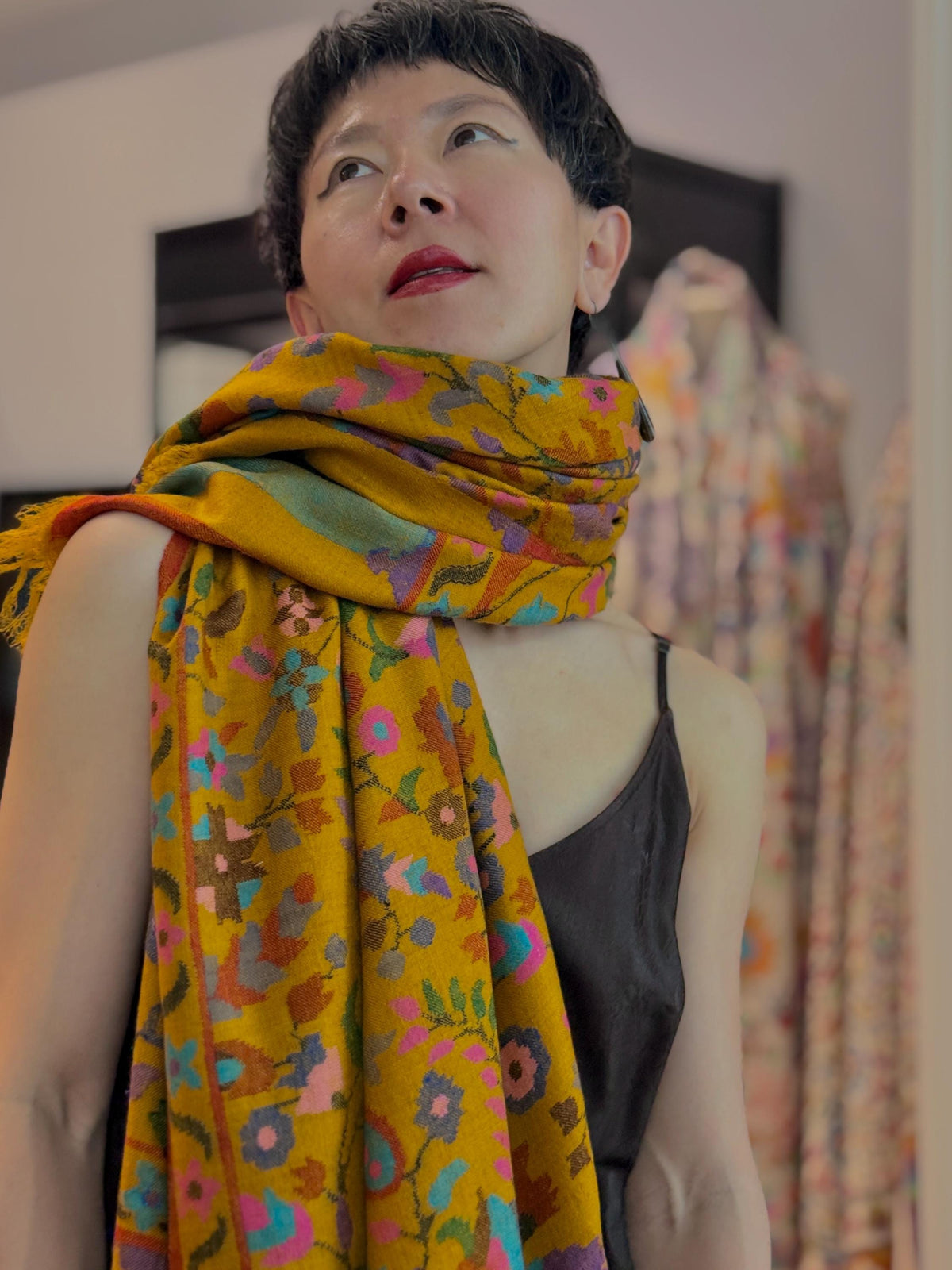 Golden Handspun Kani Pashmina Shawl with Intricate Floral Designs | New Arrival
