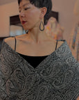 2.5 Yard Black Paisley Design Pashmina Shawl with Elegant Embroidery Details