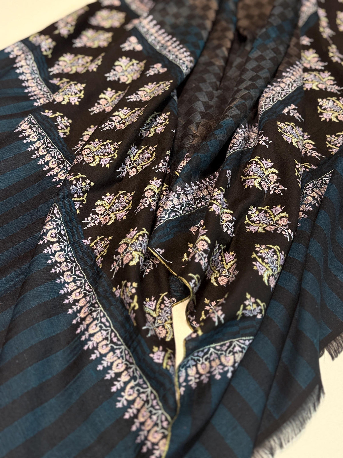 IKAT Butidar Embroidery Pashmina Shawl with Intricate Floral Designs