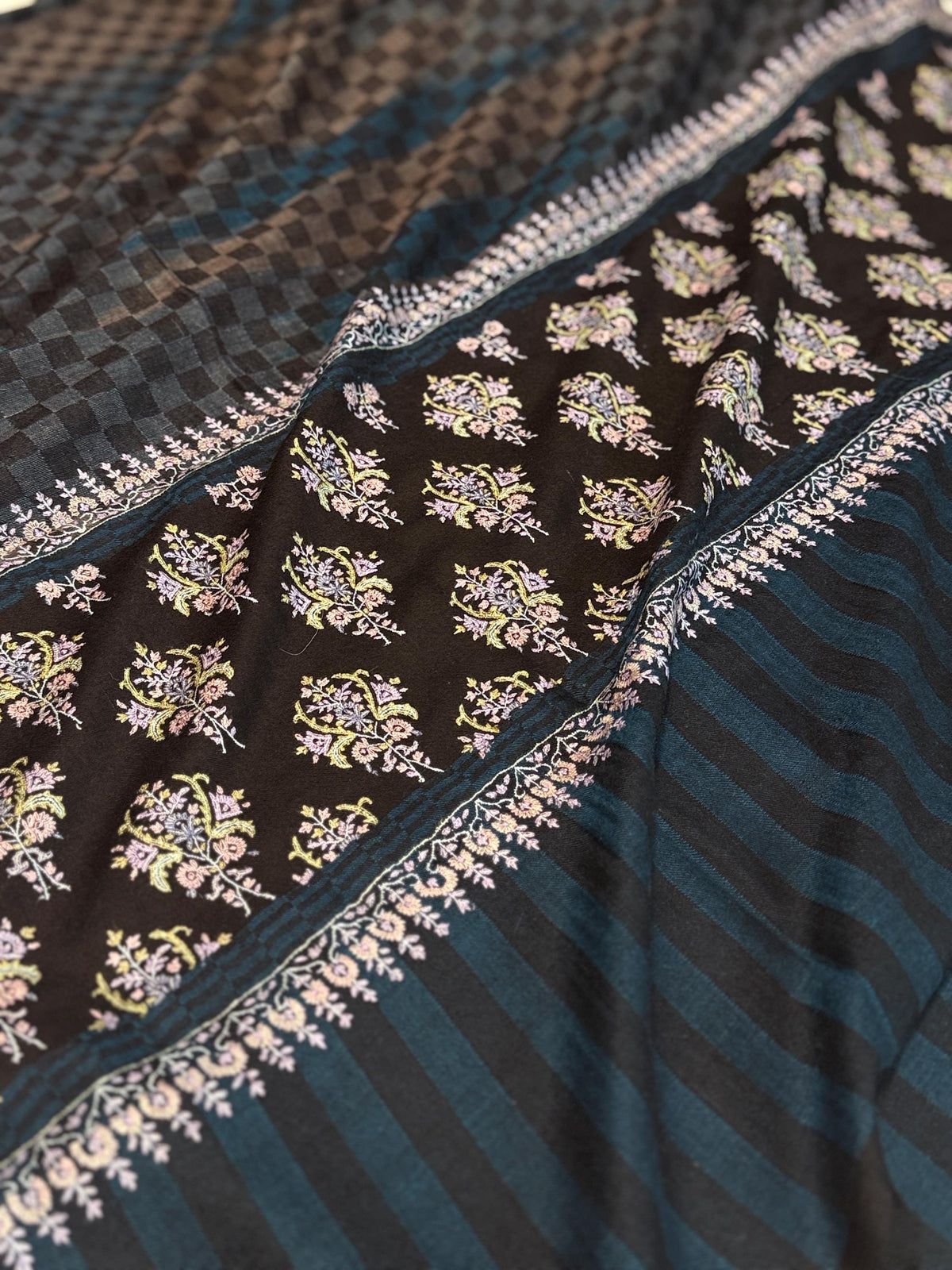 IKAT Butidar Embroidery Pashmina Shawl with Intricate Floral Designs