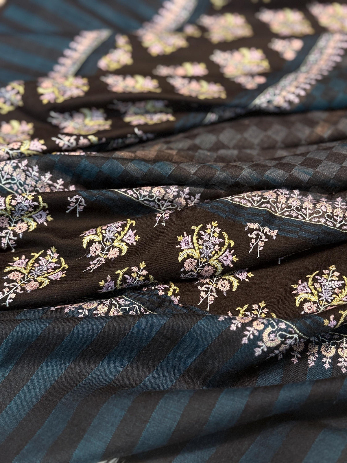 IKAT Butidar Embroidery Pashmina Shawl with Intricate Floral Designs