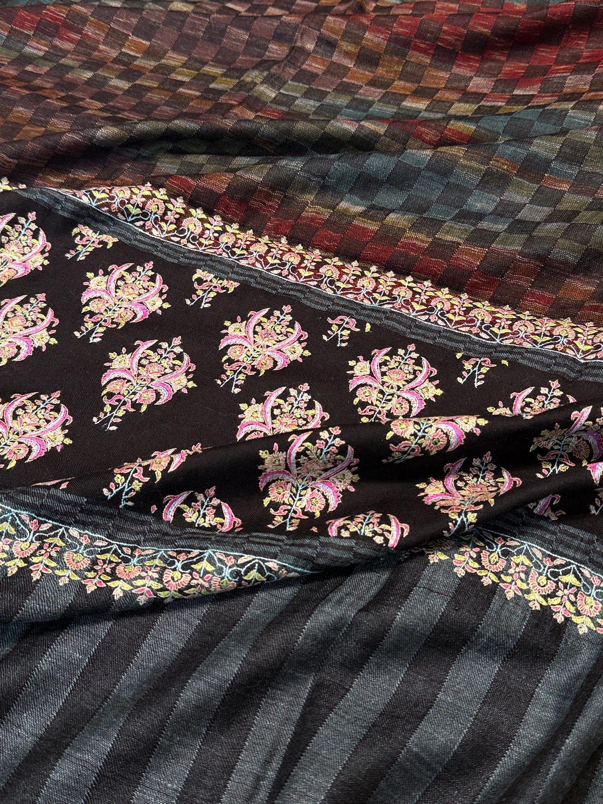 IKAT Buti Floral Embroidery Pashmina Shawl with Intricate Floral Designs