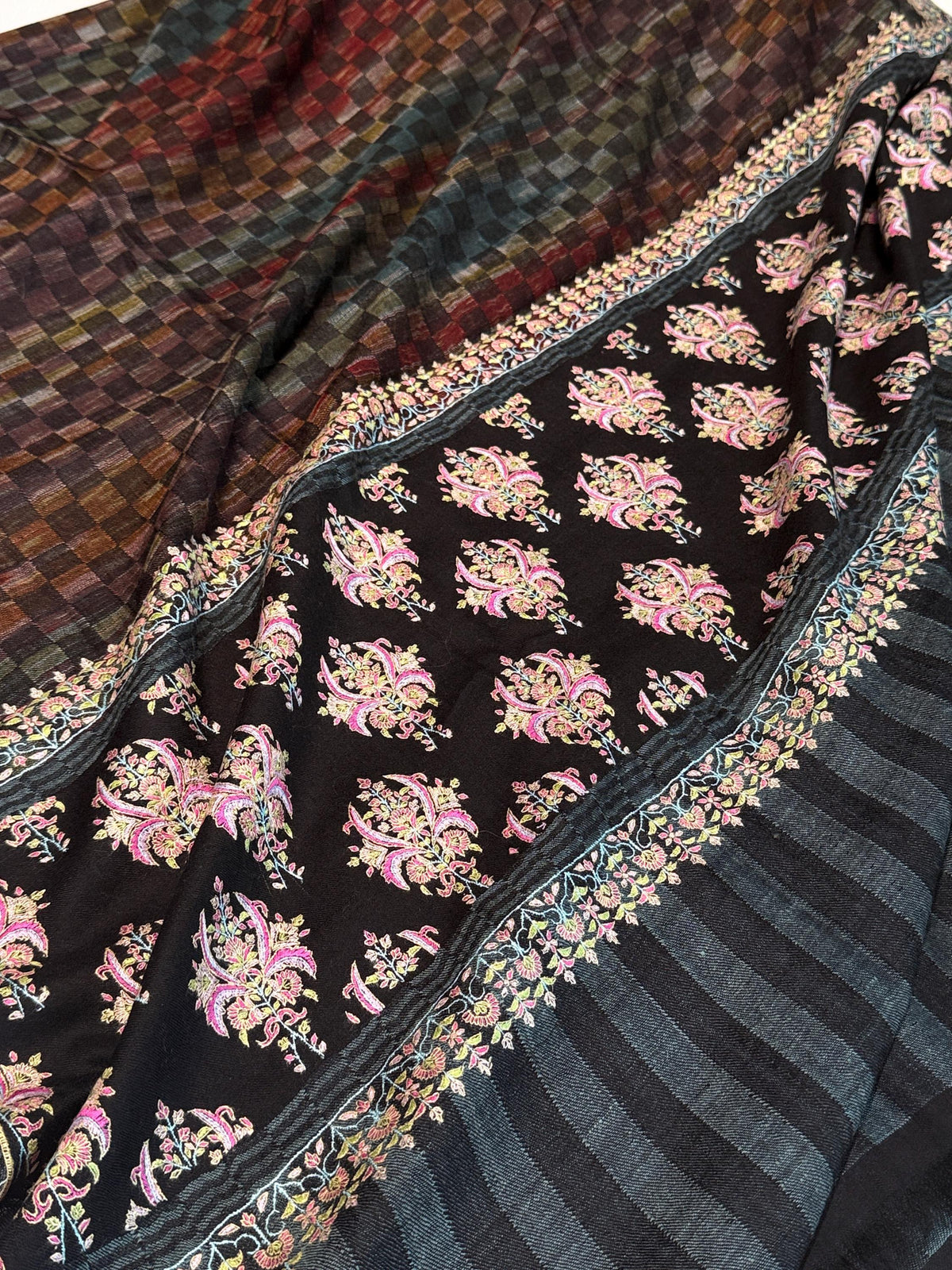 IKAT Buti Floral Embroidery Pashmina Shawl with Intricate Floral Designs