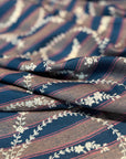 Blue and Gray Jaal Embroidery Pashmina Shawl with Woven Stripes Design